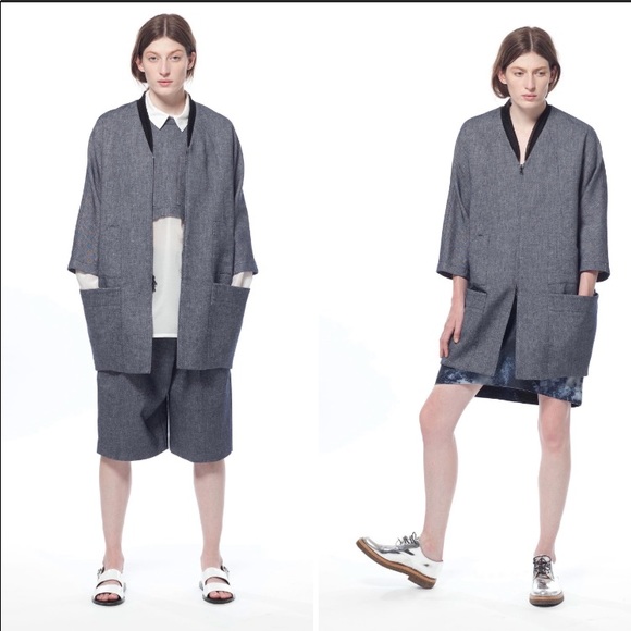 SCHAI Jackets & Blazers - Schai Agri Denim Utility Bomber Zip Coat Raw Blue